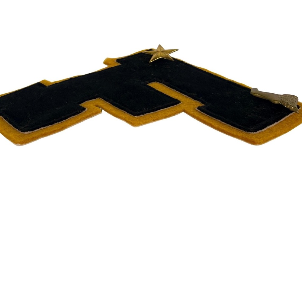 Vintage Varsity Letter F Patch Chenille Felt Black Gold Track Star Winged Foot - Picture 5 of 6